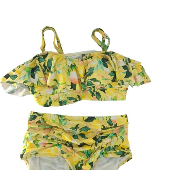 torrid Off Shoulder Ruffle Bikini Set Lemon Swim Suit Modest Plus Yellow UPF 3X - Picture 2 of 16